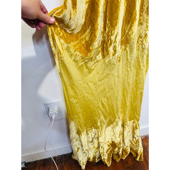 SALONI Gold Velvet High Neck Cinched Waist Cap Sleeves Fabienne Gown size US 8 - Picture 14 of 16
